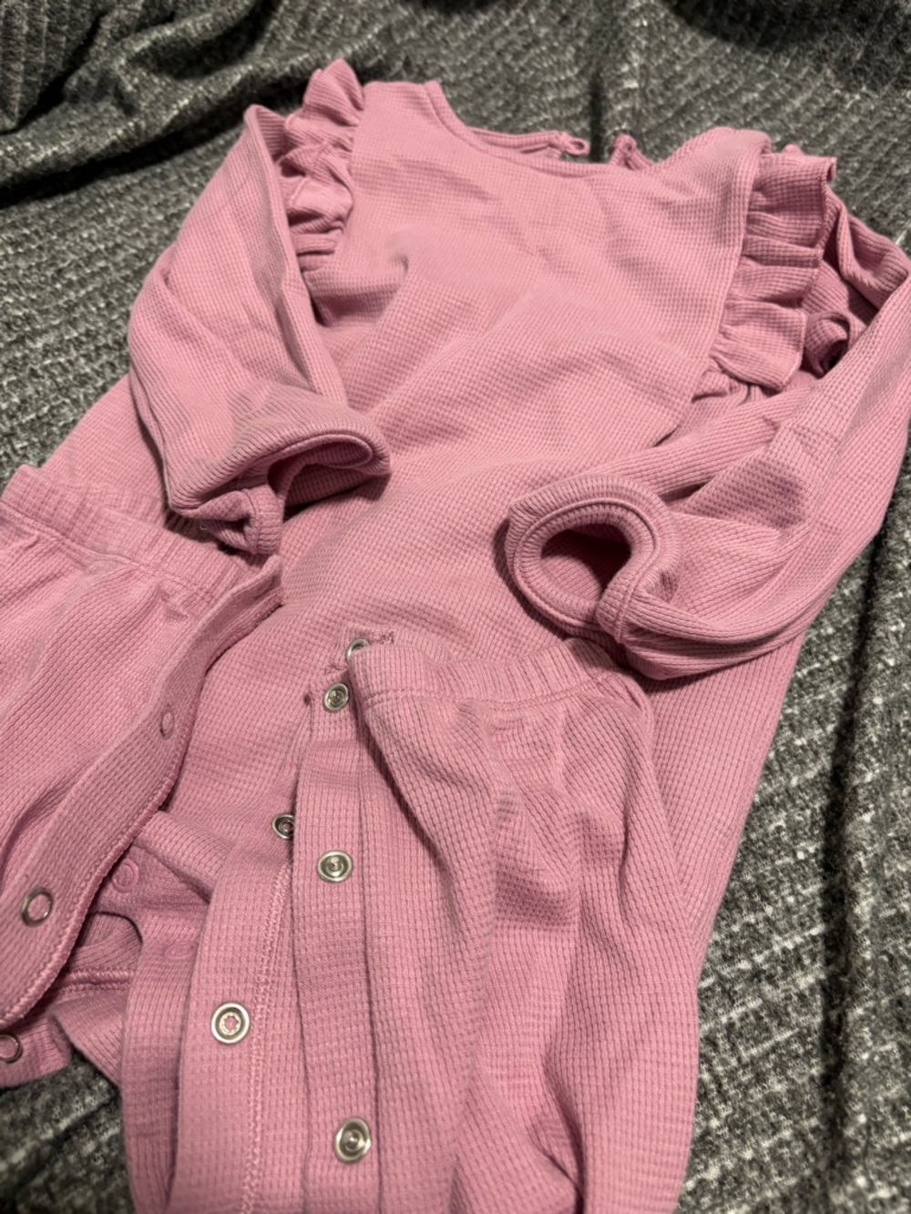 Carter's Dusty Rose Waffle-Knit Ruffle Romper